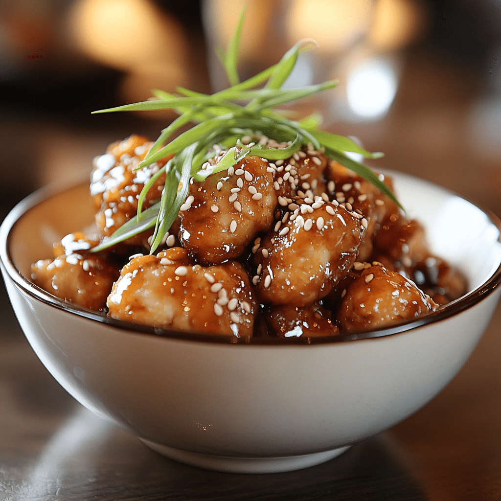 Elegant honey sesame chicken bowl presentation
