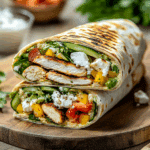 Fresh mediterranean wrap with colorful vegetables