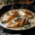 Easy dinner recipe creamy chicken skillet in cast iron pan