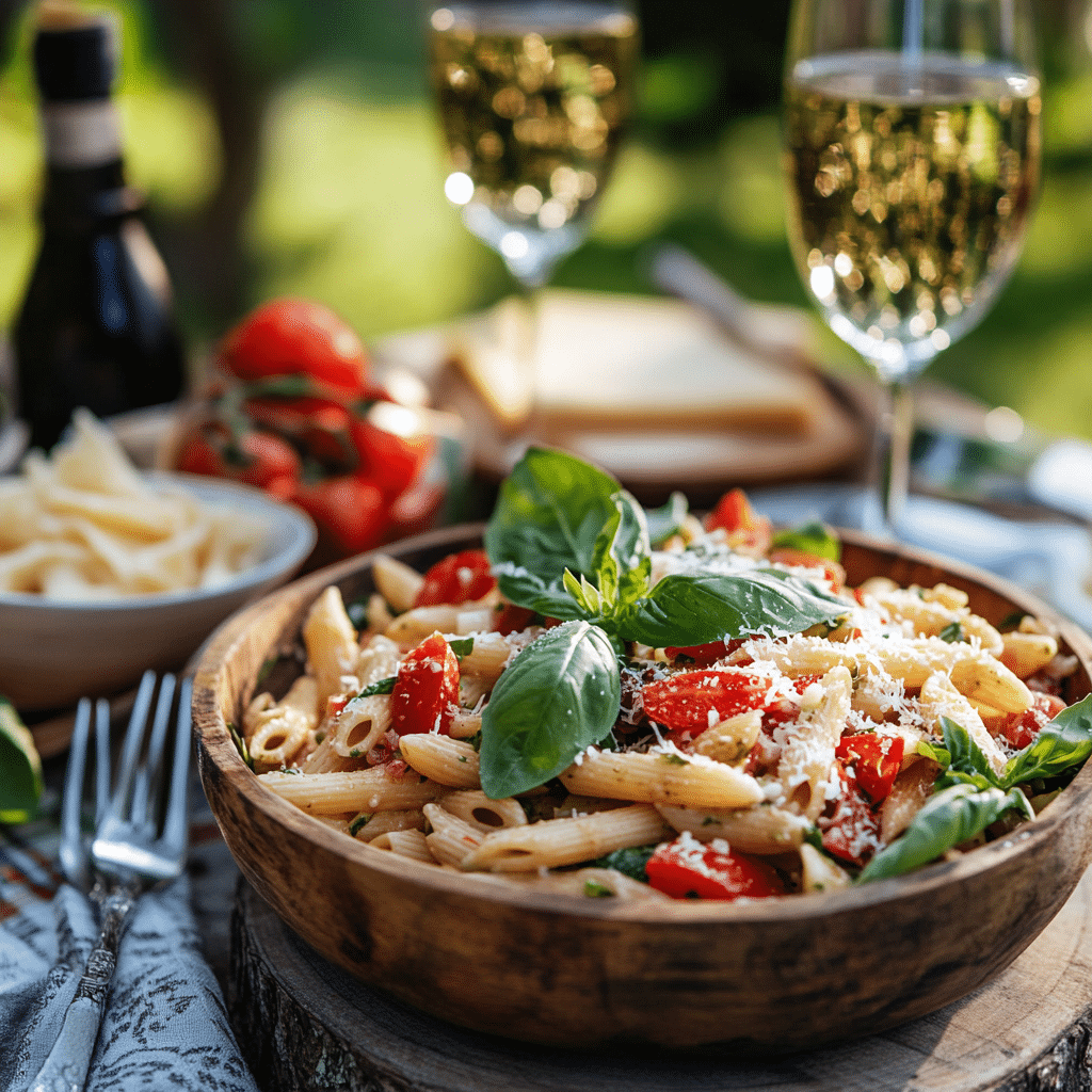 Italian pasta salad served for quick lunch