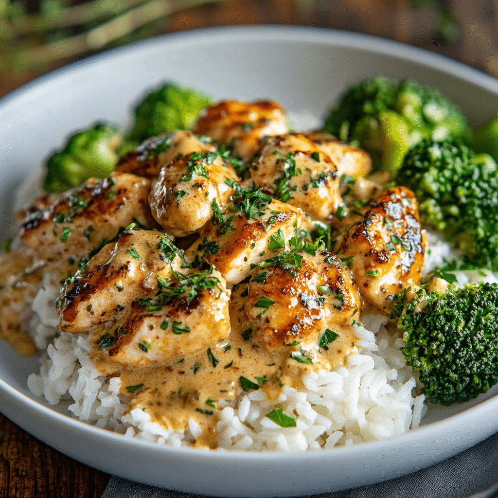 Easy dinner recipe creamy chicken served with sides