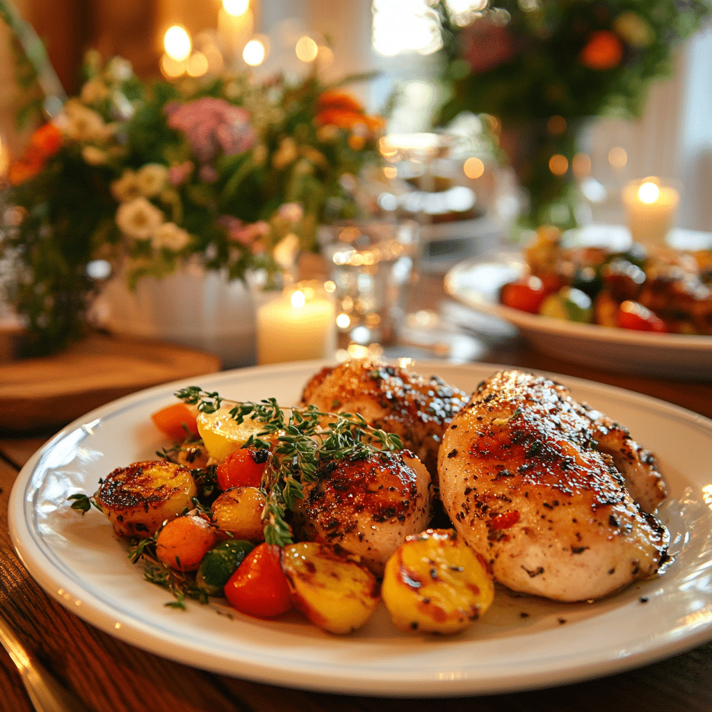 Sheet pan chicken recipe served for family dinner