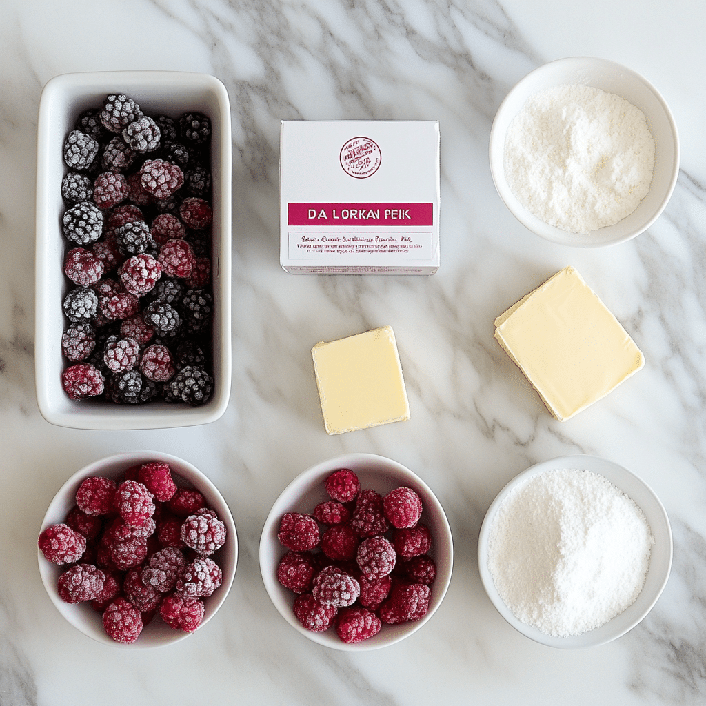 Berry dump cake ingredients mise en place