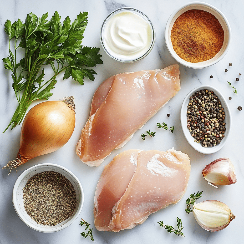 Easy dinner recipe ingredients for creamy chicken skillet
