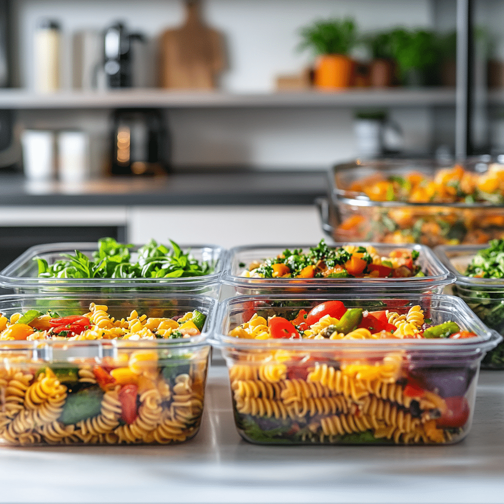 Meal prep Italian pasta salad containers