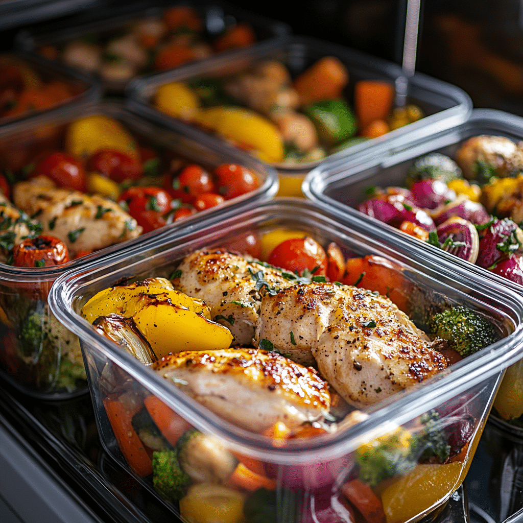 Sheet pan chicken recipe meal prep containers