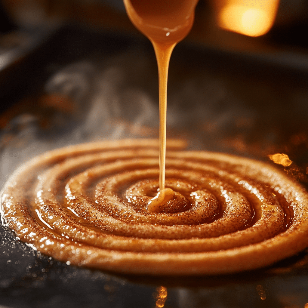 Making cinnamon swirl in pancakes on griddle