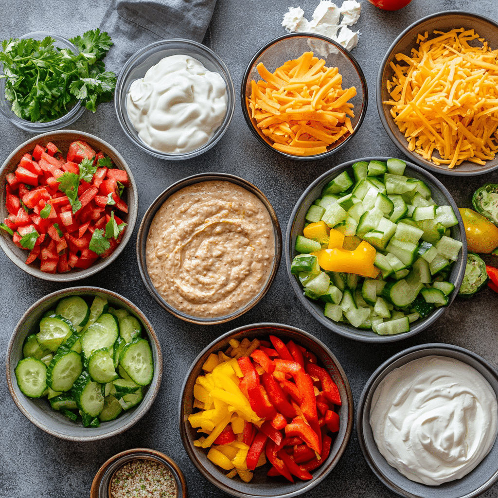 Boat dip recipe ingredients ready for party appetizer