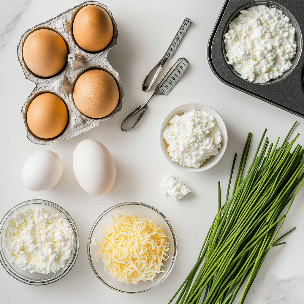 Egg bites with cottage cheese ingredients arranged for easy breakfast meal prep