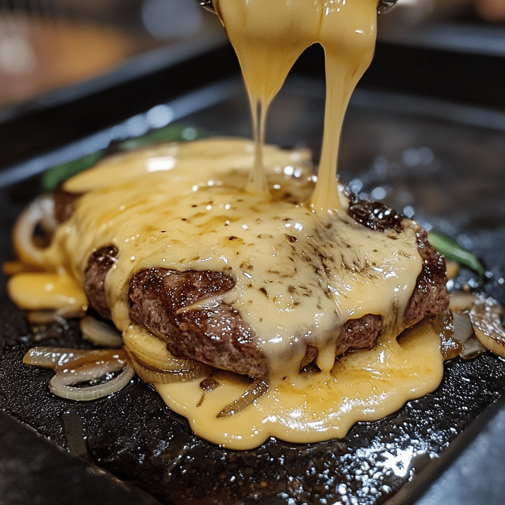 Adding melted cheese to philly cheesesteak recipe meat and onions mixture