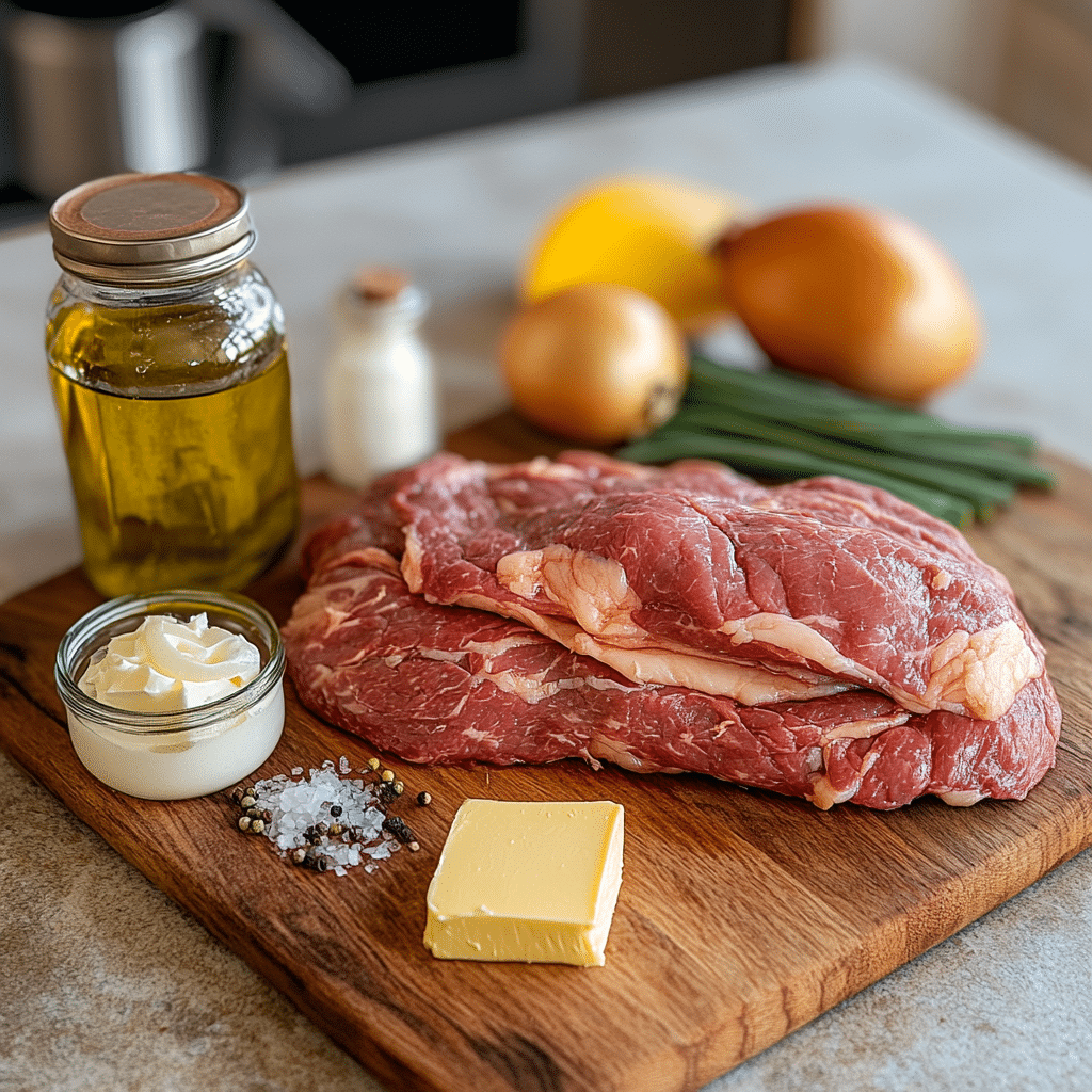 Philly cheesesteak recipes ingredients with ribeye steak and authentic cheese