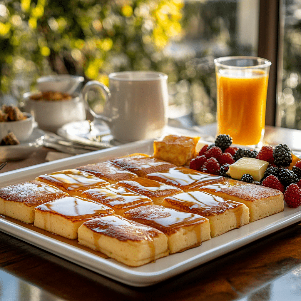 Complete sheet pan pancakes recipe served for family breakfast