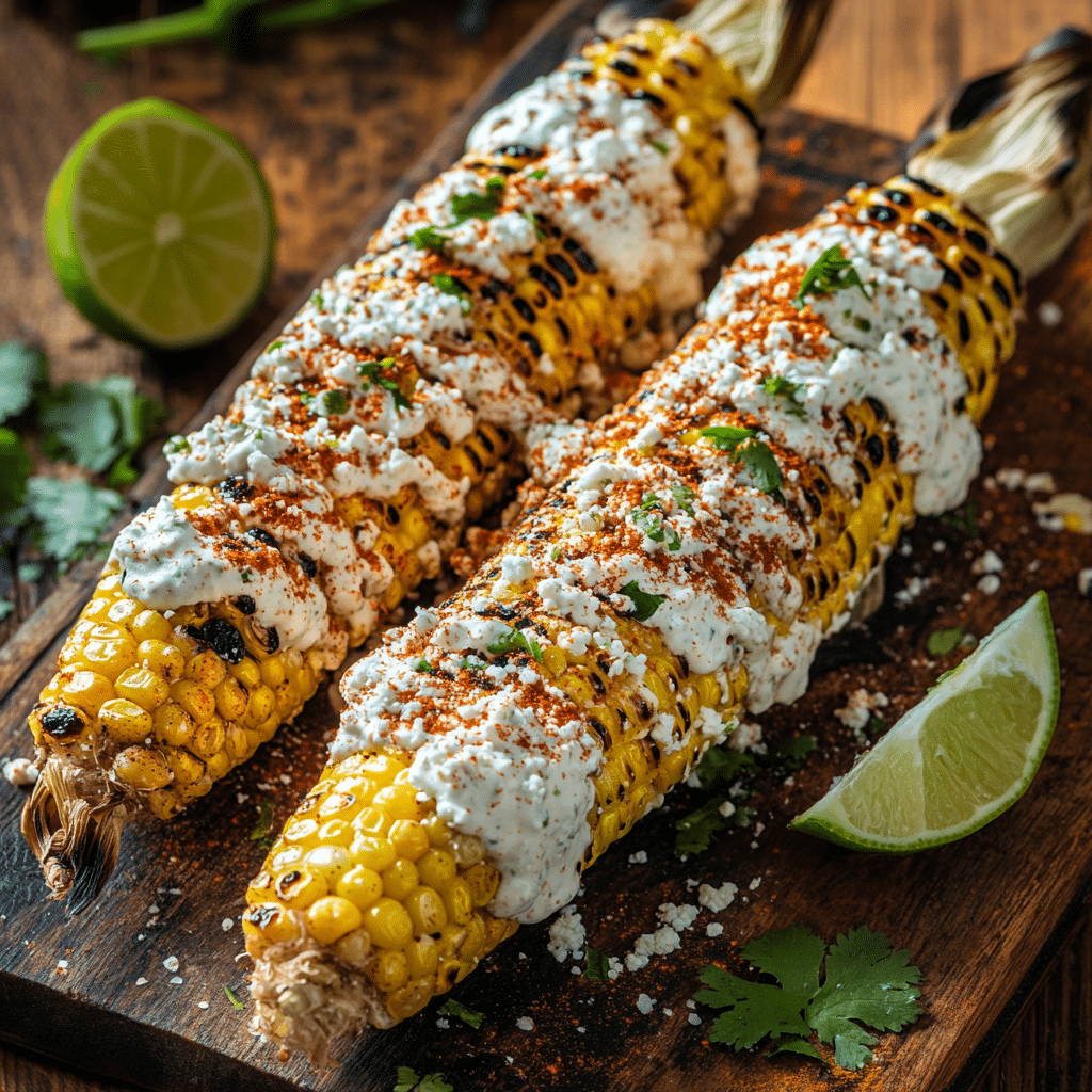 Street corn recipe with grilled corn, creamy sauce, and Mexican seasonings