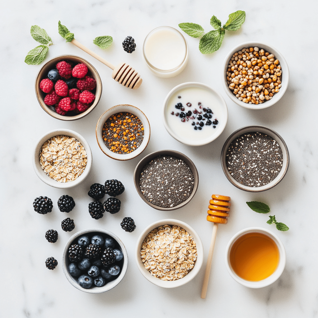 Overnight oats recipe ingredients ready for preparation