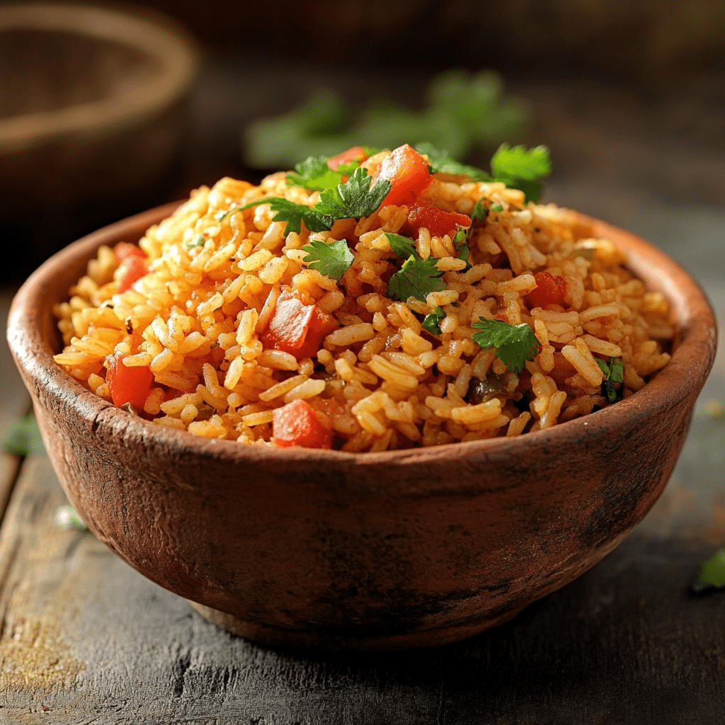 Spanish rice recipe with golden fluffy grains and cilantro