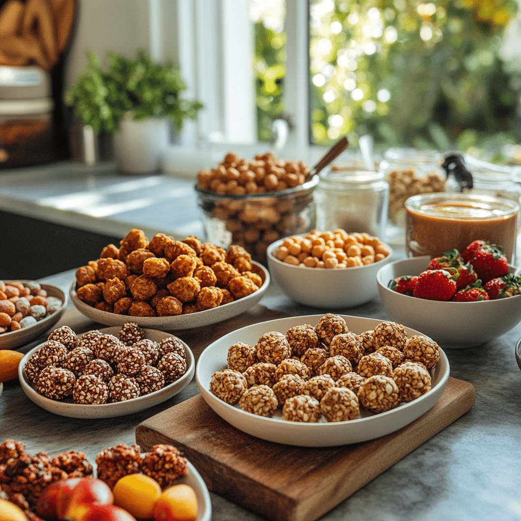 Vegan snacks variety spread for healthy plant-based eating
