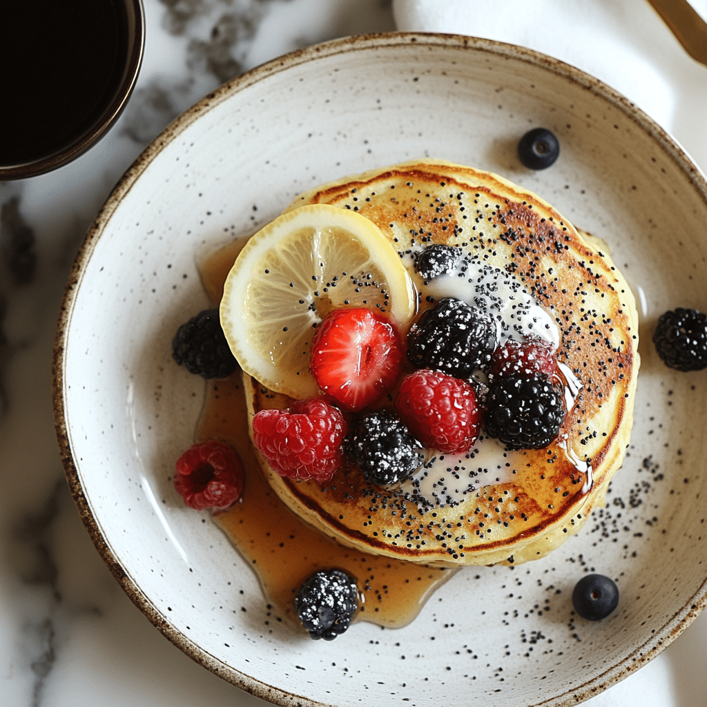 Elegant lemon poppyseed pancake breakfast presentation