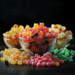 Colorful freeze dried candy mix with crunchy textures