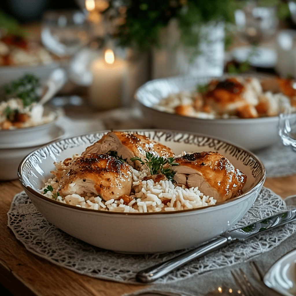 Chicken and rice recipe served for family dinner