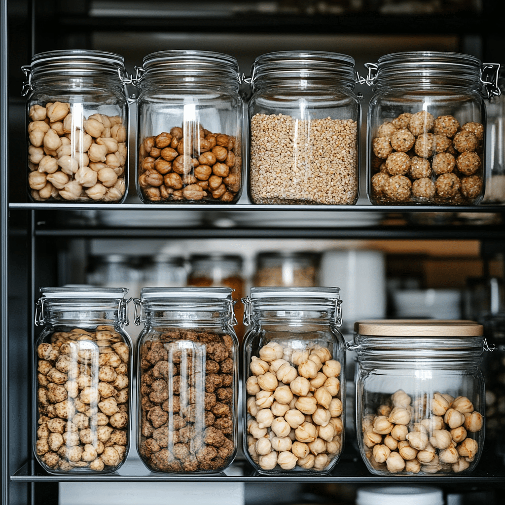 Vegan snacks stored in glass containers for meal prep
