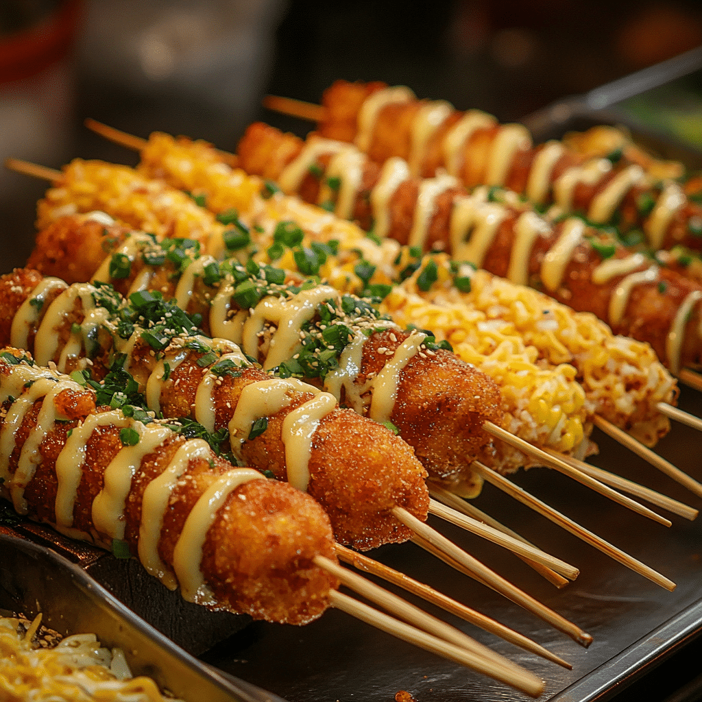 Korean corn dog with crispy potato coating and melted cheese