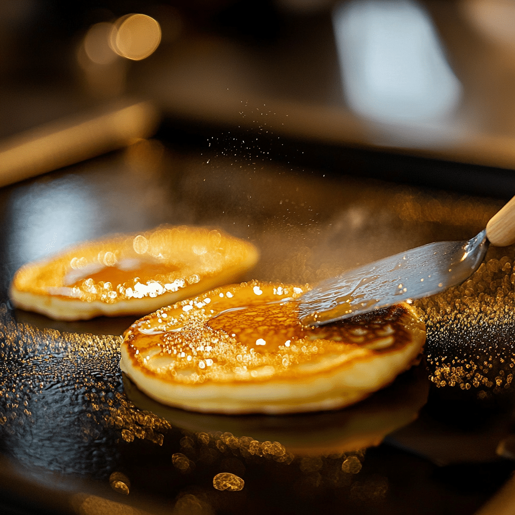 Cooking lemon poppyseed pancakes on hot griddle
