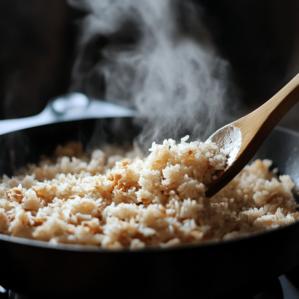 Toasting rice for spanish rice recipe preparation