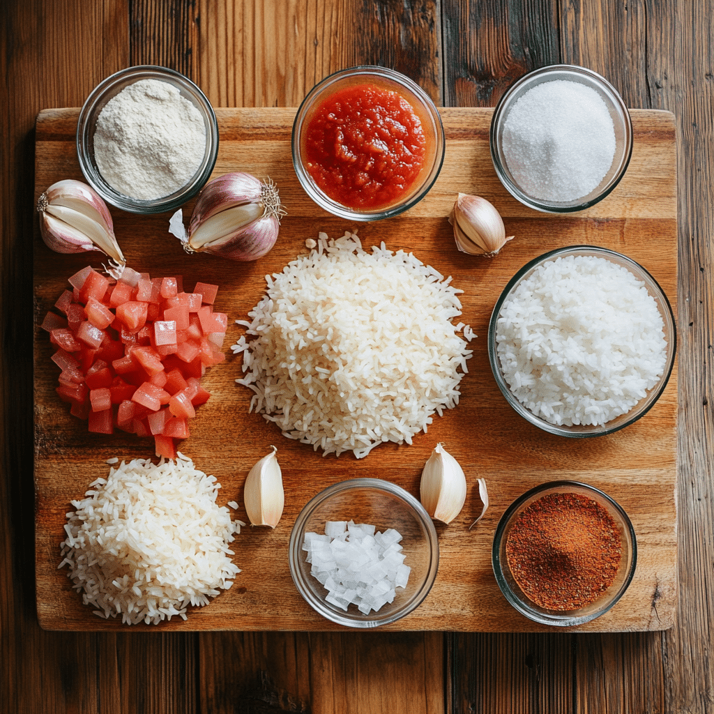 Spanish rice recipe ingredients ready for cooking