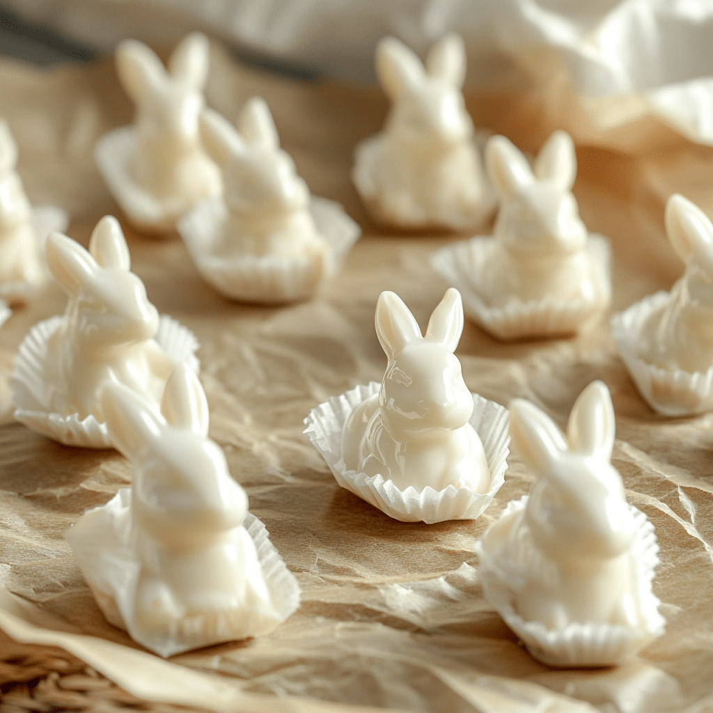 Finished white rabbit candy recipe results with rice paper wrapping and marble presentation
