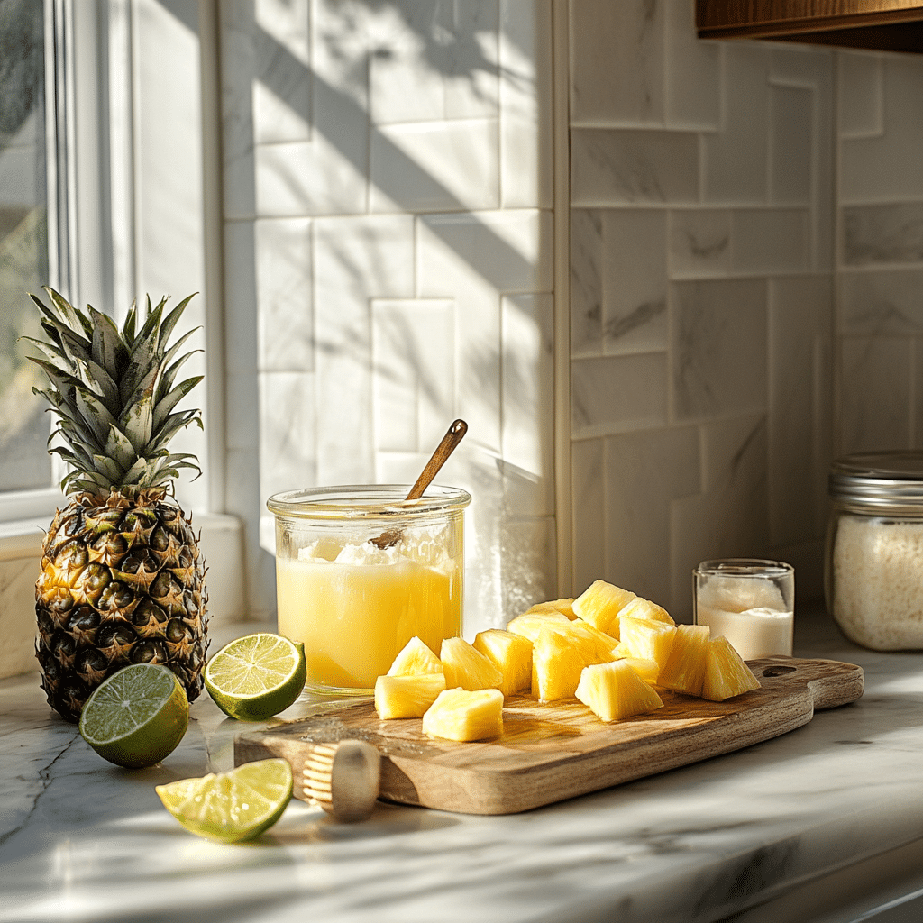 Pina colada recipe virgin ingredients with fresh pineapple and coconut products